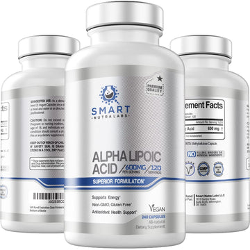 Alpha Lipoic Acid 600mg Per Serving, 240 Vegan Capsules- Gluten Free SMART NUTRA LABS uk supplements