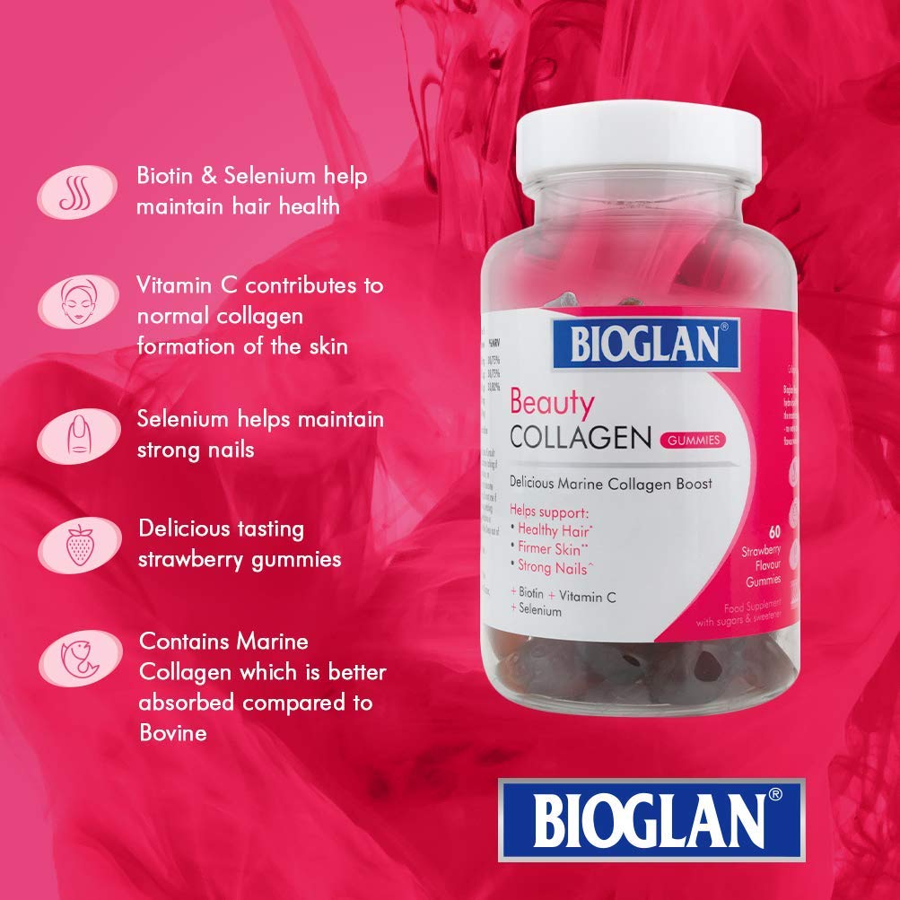 Bioglan Collagen Gummies | 1000mg | Hydrolysed Marine Collagen | Biotin Bioglan uk supplements