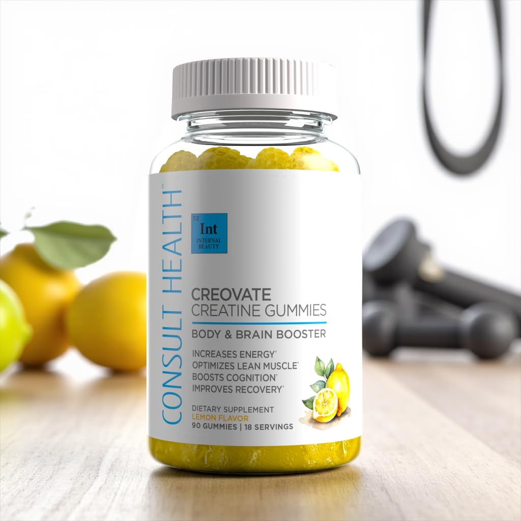 Consult Health CREOVATE CREATINE MONOHYDRATE Gummies 5g Dose for Men & Women to Support Muscle, Strength, Recovery, Cognitive Health & Memory, Zero Sugar, Gluten Free, Natural Lemon, 90 Count Consult Health uk supplements