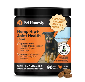 Senior Hemp Hip and Joint Supplement for Dogs - Glucosamine Chondroitin, MSM & Green Lipped Mussel - Relief for Joint Stiffness, Advanced Strength Mobility Support for Senior Dogs (Chicken, 90 Ct) Pet Honesty uk supplements