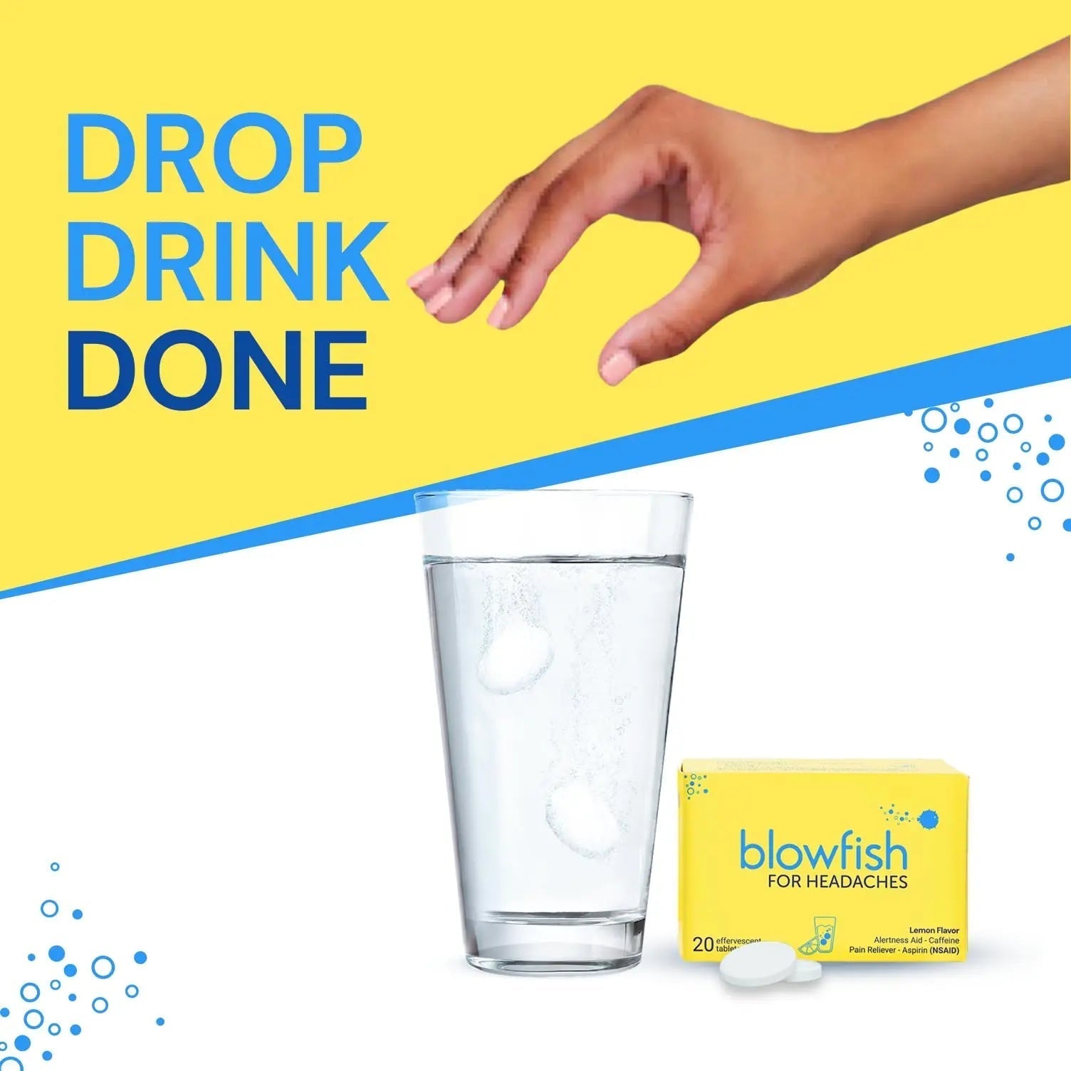 Blowfish for Headaches | Maximum Strength Effervescent Pain Relief Tablets – Treats Headaches Fast, 2X Faster Than Pills – Lemon Flavor (2 Pack) Blowfish uk supplements