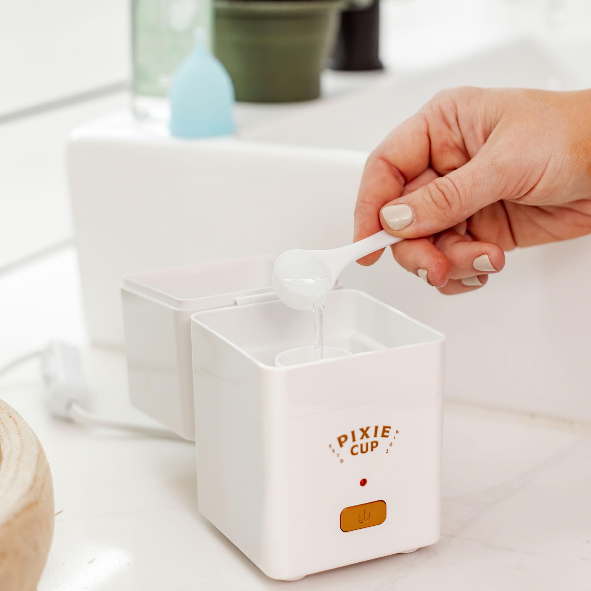 Pixie Menstrual Cup Sterilizer Cleaner Machine - The Only Hinged Lid Steamer & Drying Stand Pixie Cup uk supplements