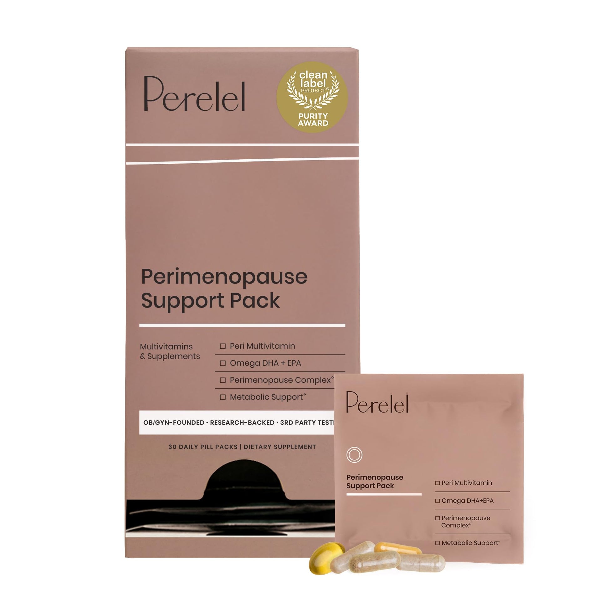 Perelel Peri Support Pack, Perimenopause Vitamins for Women, for Womens Nutrition Support & Overall Wellness, Soy & Gluten Free, Non GMO, 30 Daily Pill Packs Perelel uk supplements