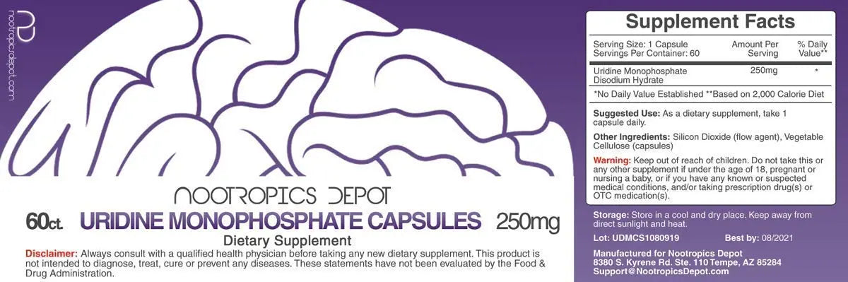 Nootropics Depot Uridine Monophosphate Capsules | Disodium Salt (60 Count) Cognitive Enhancer* | Nootropic | Choline Precursor Nootropics Depot uk supplements