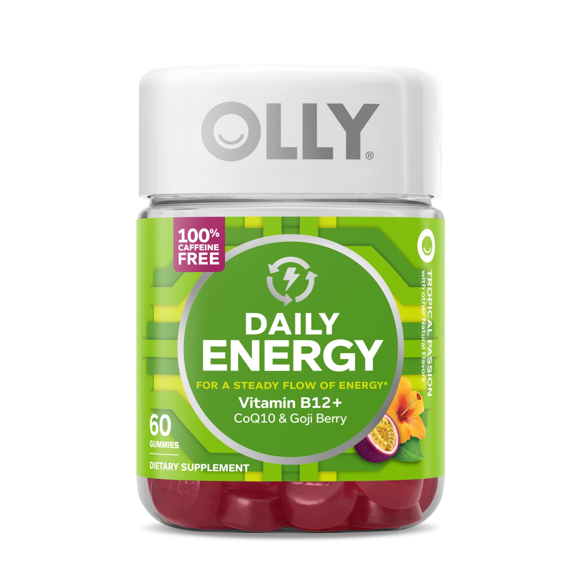 OLLY Daily Energy Gummy, Caffeine Free, Vitamin B12, CoQ10, Goji Berry, Adult Chewable Supplement & Hello Happy Gummy Worms, Mood Balance Support, Vitamin D, Saffron, Adult Chewable Supplement OLLY uk supplements