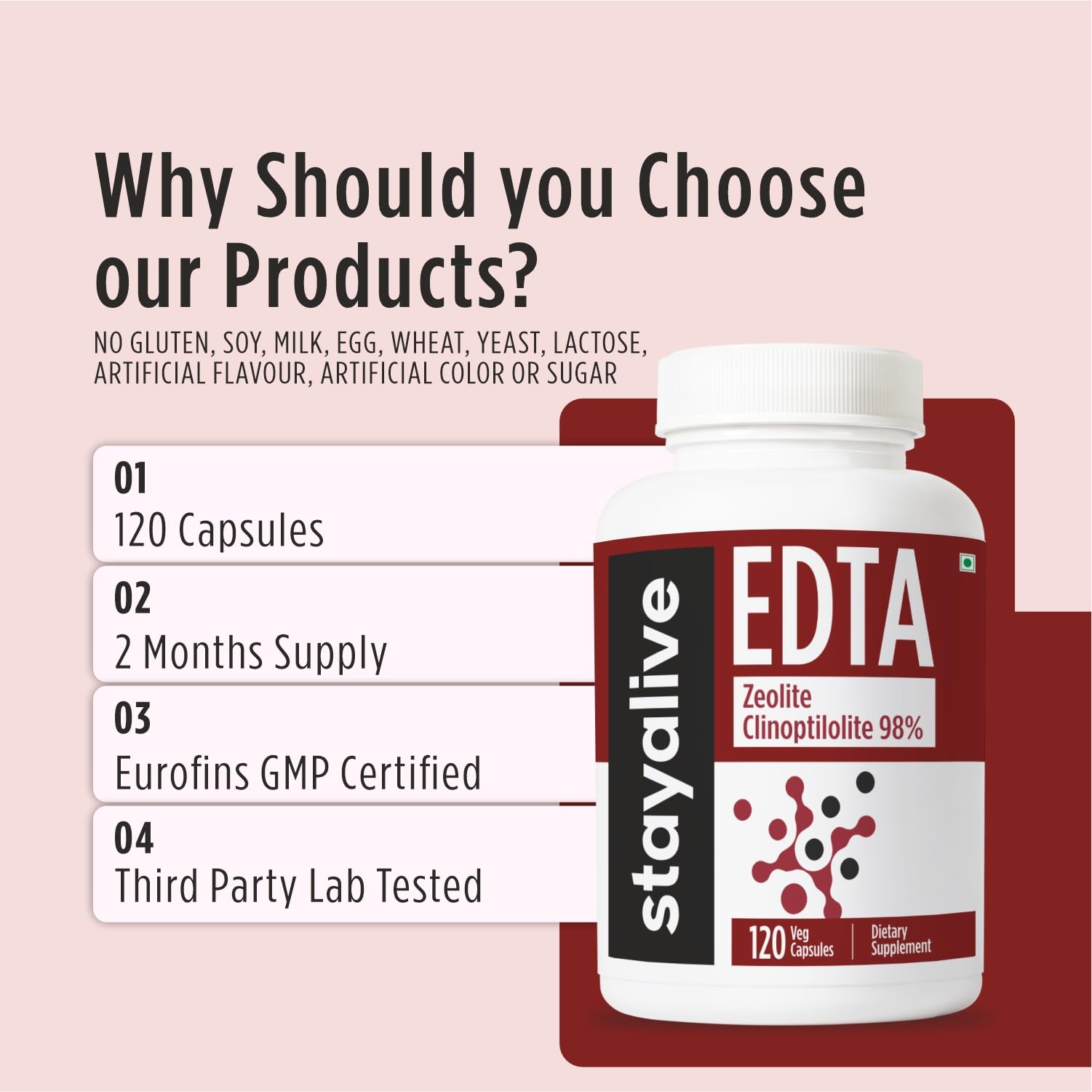 STAY ALIVE EDTA Capsules 1500mg with Zeolite 98% and Kale Extract Powder, 120 Pills, Non-GMO & Gluten Free Calcium Disodium EDTA Supplement STAY ALIVE uk supplements