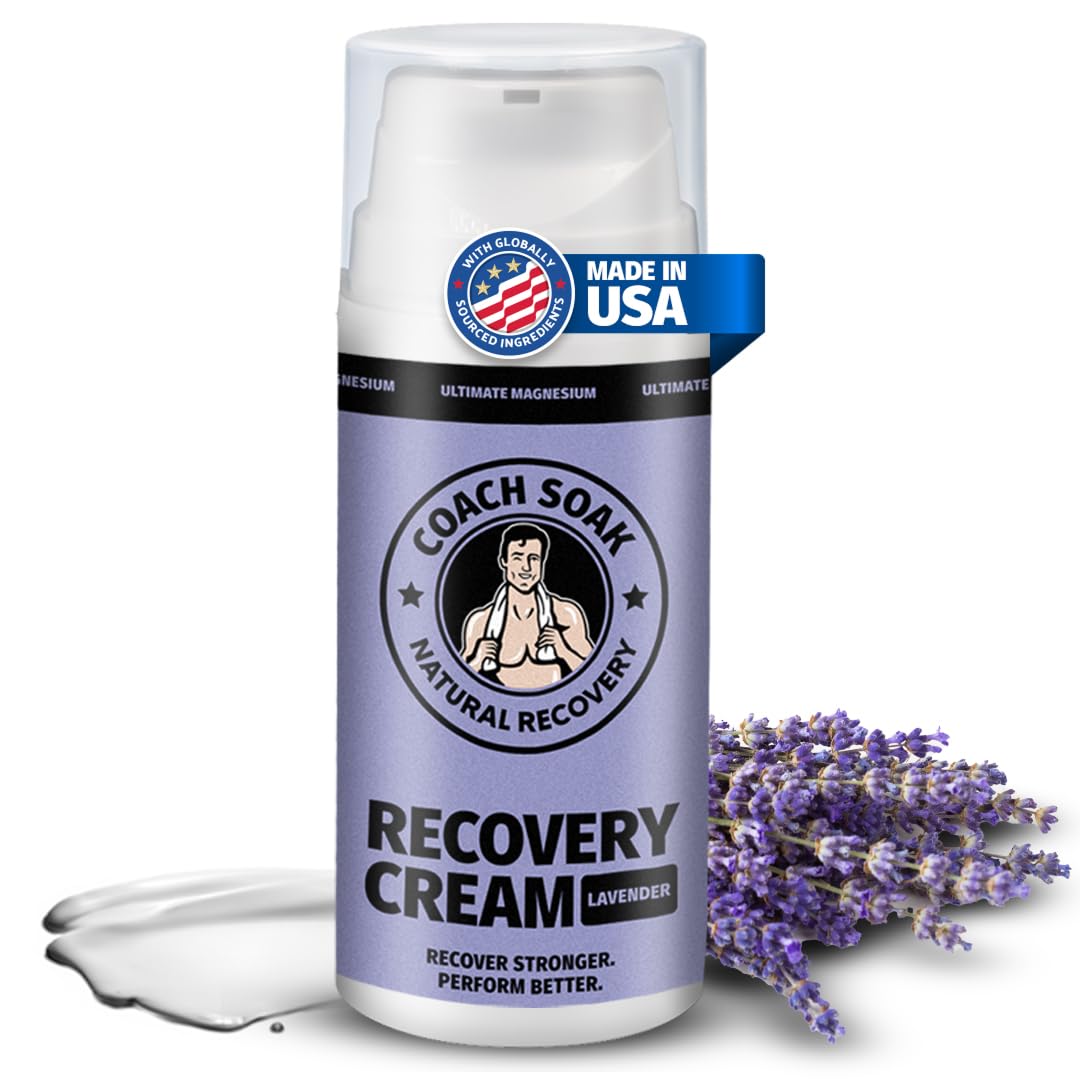 Coach Soak Magnesium Cream with MSM in Pump Bottle - Natural Recovery Cream with Magnesium Chloride & Menthol - Fast-Absorbing for Muscles & Joints, Lavender 3.4oz Coach Soak uk supplements