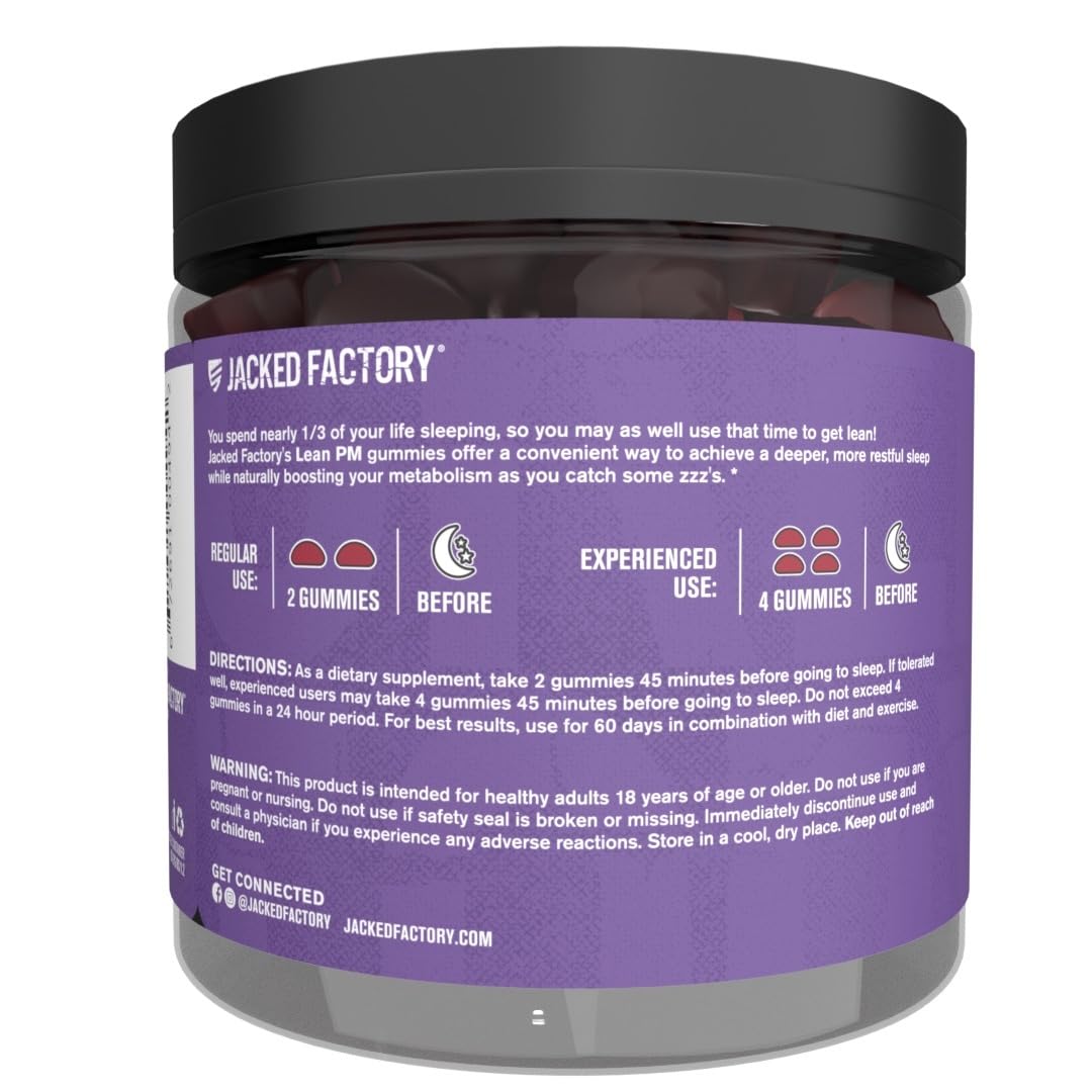 Jacked Factory Lean PM Weight Loss Gummies - Night Time Fat Burner & Appetite Suppressant Sleep Supplement with Melatonin & Ashwagandha Jacked Factory uk supplements