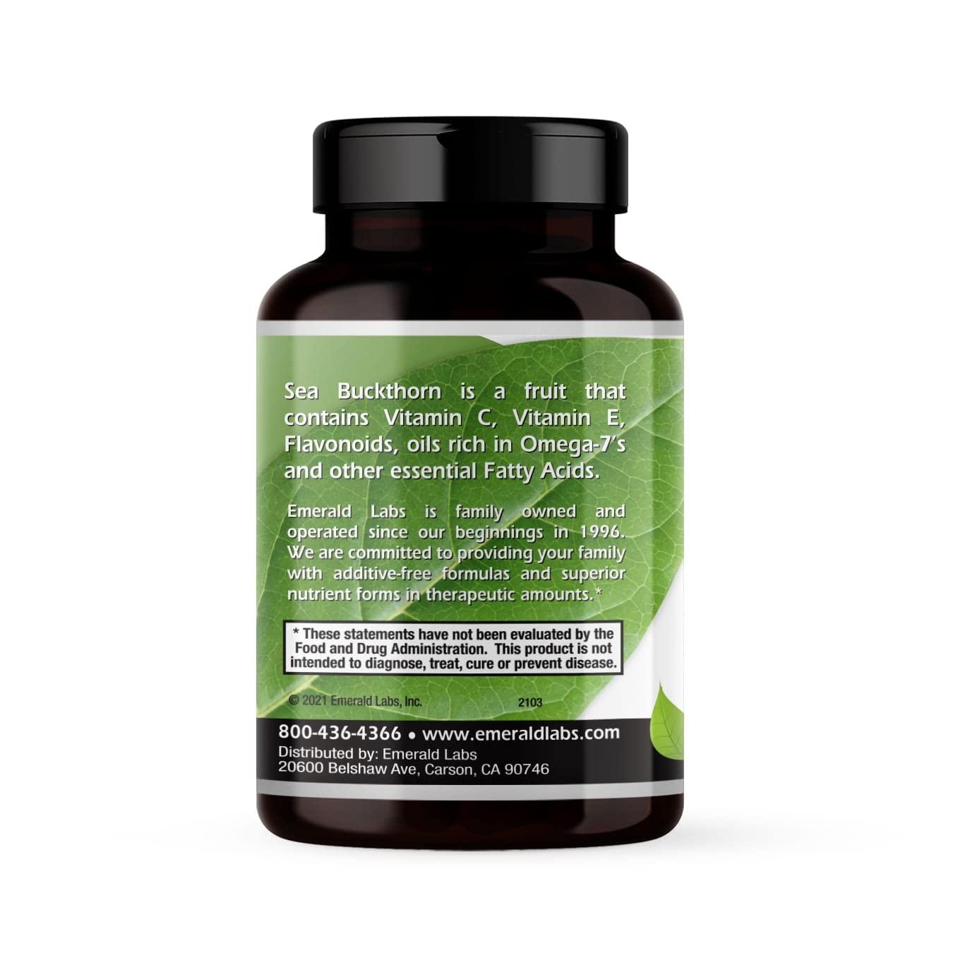 EMERALD LABS Sea Buckthorn - Dietary Supplement with Vitamins C, E & Omega 7 - Supports Adrenal, Energy, Skin & Immune Health - 60 Vegetable Capsules (30-Day Supply) EMERALD LABS uk supplements