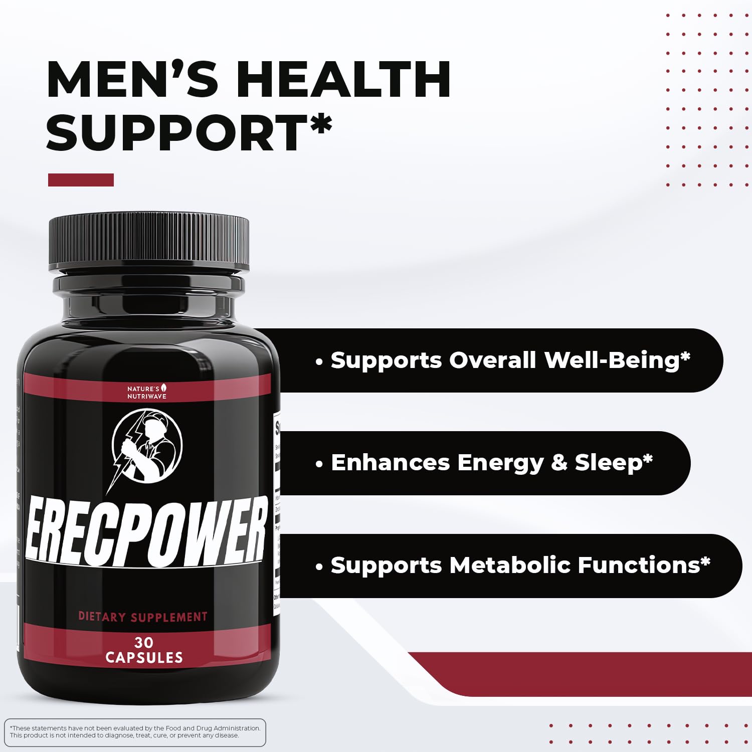 Nature’s NutriWave ErecPower – 100% Natural Men’s Wellness Supplement with Niacin, Zinc & Herbal Blend - Made in USA – 30 Capsules, 3 Month Supply Nature’s NutriWave uk supplements