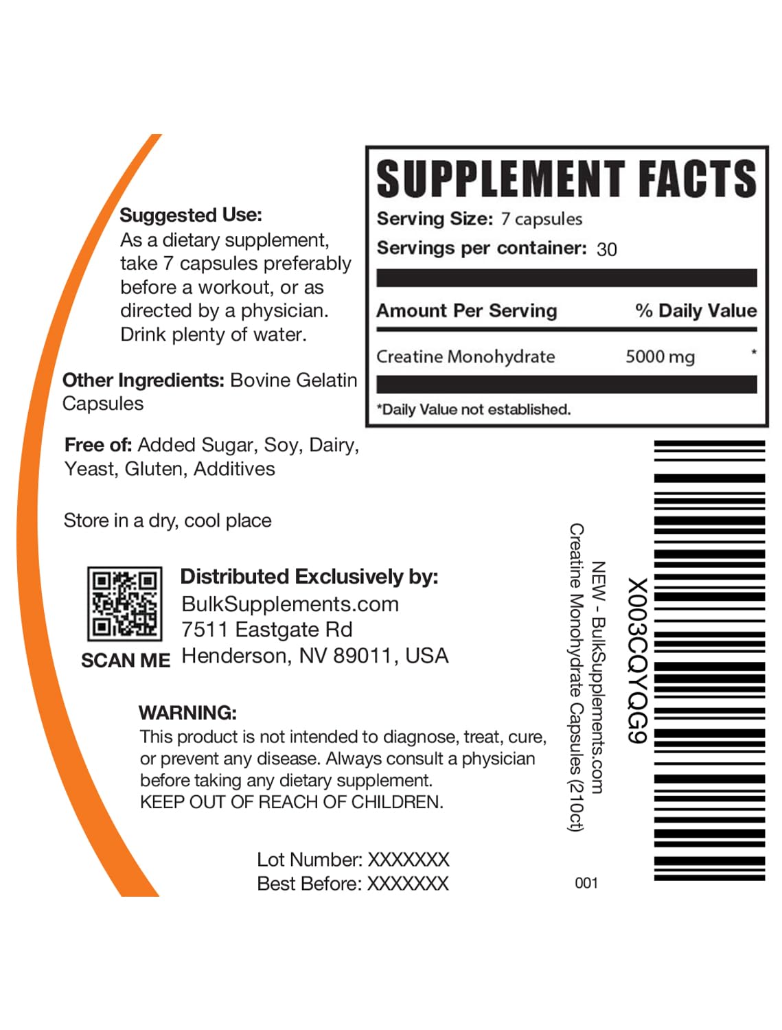 BulkSupplements.com Creatine Monohydrate Capsules - Micronized Creatine Monohydrate, Sports Nutrition - 7 Capsules per Serving, 5000mg, Gluten Free, 210 Count (Pack of 1) BulkSupplements uk supplements