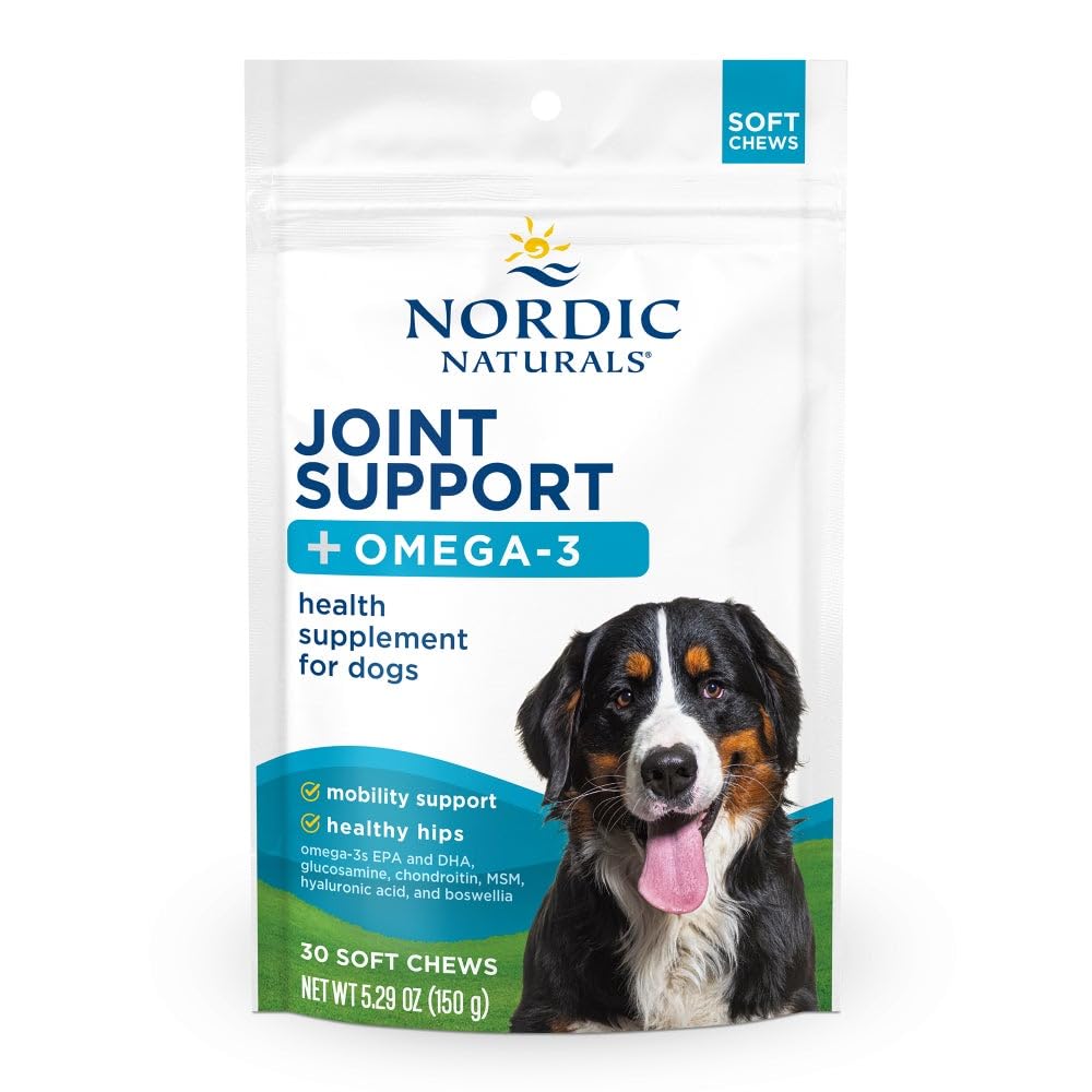 Nordic Naturals Pet Joint Support + Omega 3 Soft Chews for Dogs, Pork Bone Broth Flavored - Promotes Mobility, Hip and Joint Support with Omega-3 Fish Oil, MSM, EPA & DHA - 30 Non-GMO Chews Nordic Naturals uk supplements