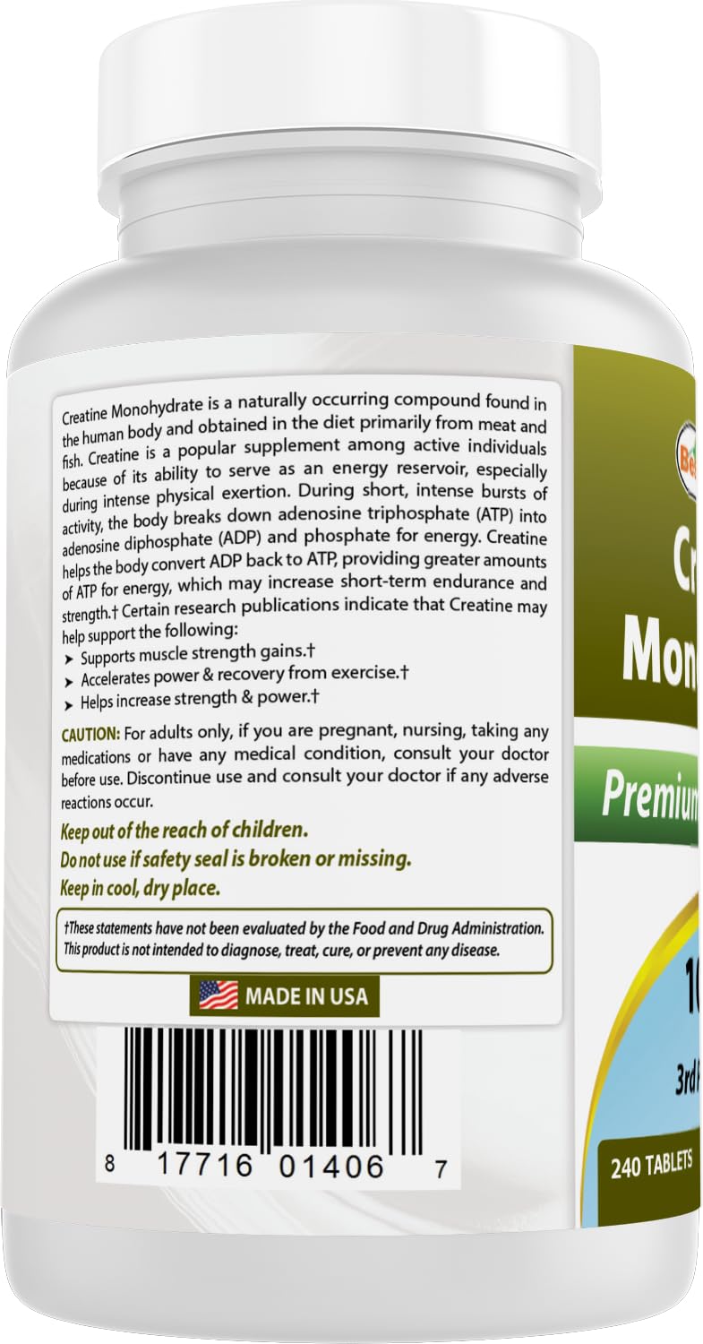 Best Naturals Creatine Monohydrate 1000 mg 240 Tablets Best Naturals uk supplements