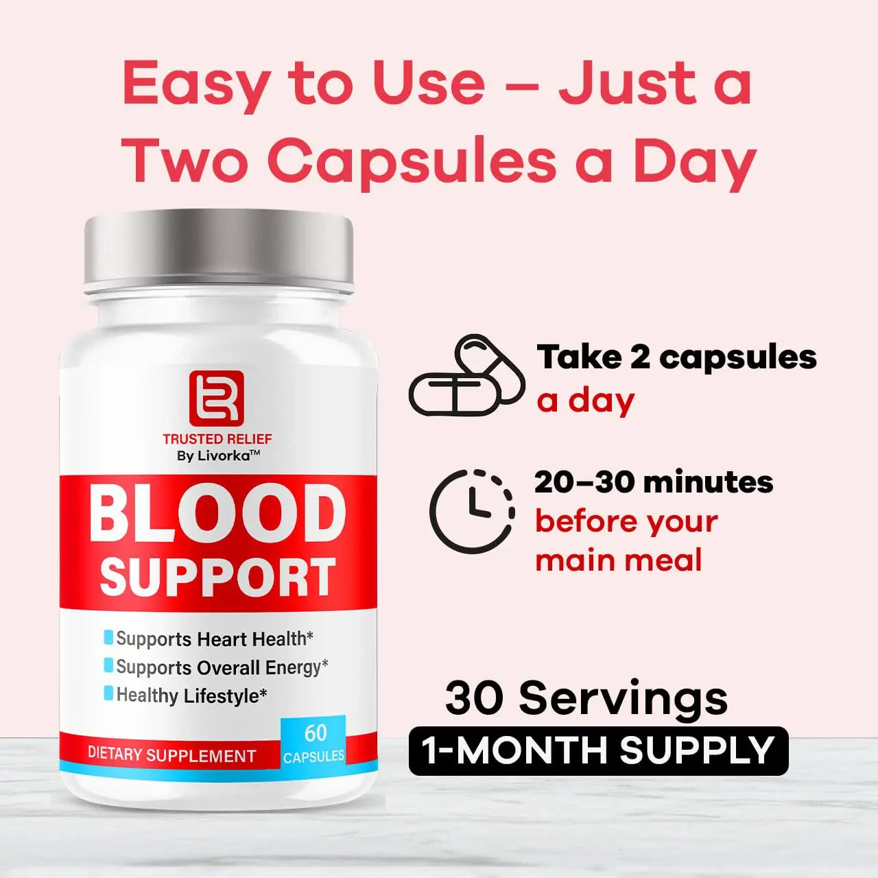 Trusted Relief Blood Support Capsules - Official TrustedRelief Blood Support Vitamin Pills, Natural Trusted Relief Advanced Premium Formula Wellness & Overal Health, 60 Capsules for 1 Month LIVORKA uk supplements