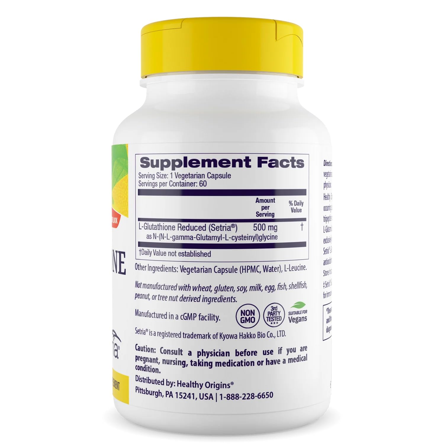 Healthy Origins L-Glutathione 500 mg (Setria, Non-GMO, Gluten Free, Antioxidant, Immune Support, Skin Support), 60 Veggie Caps Healthy Origins uk supplements
