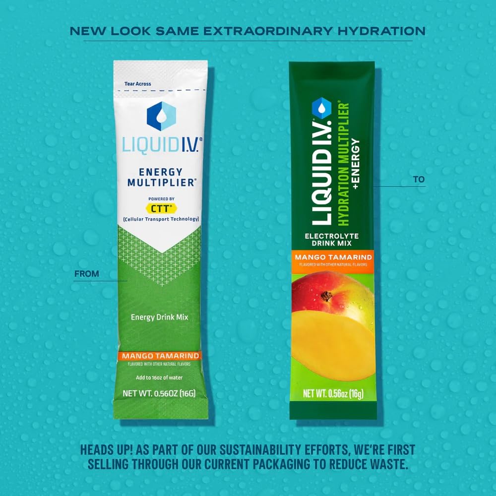 Liquid I.V.® Hydration Multiplier +Energy - Mango Tamarind | Electrolyte Powder Drink Mix | 1 Pack (14 Servings) Liquid I.V. uk supplements