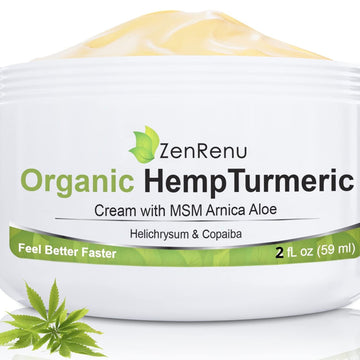 Zenrenu Hemp Joint & Muscle Relief Cream with Turmeric, Arnica, MSM, Hemp Oil & 7 Essential Oils - Non-Greasy & Soothing Formula for Back, Neck, Elbows, Knees, & Hip - ZenRenu, 2 oz Zenrenu uk supplements