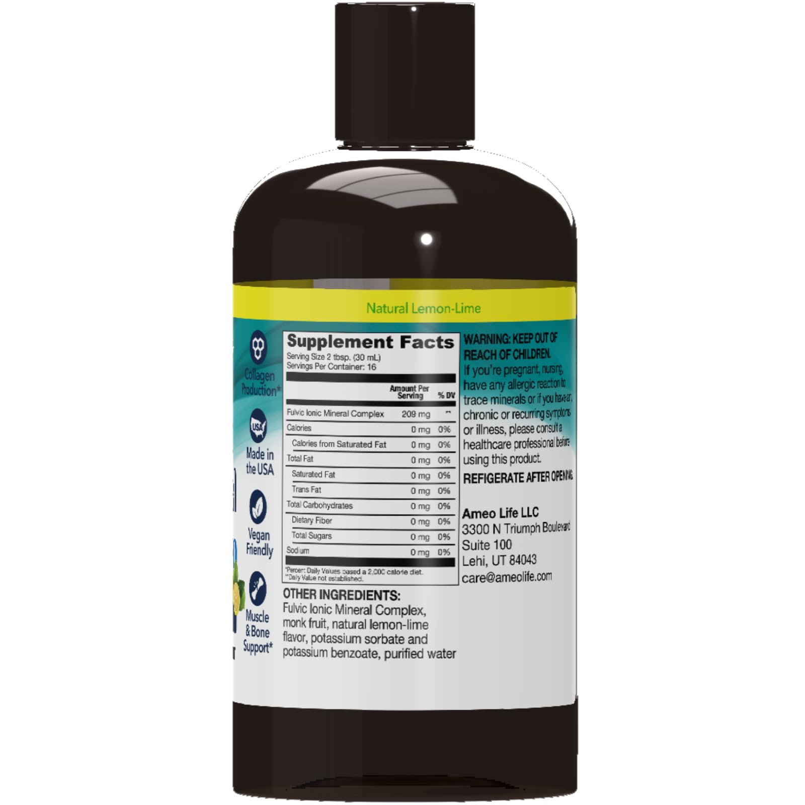 Ameo Life Fulvic Acid & Mineral Complex – Cellular Support, Detox, Collagen Boost – Promotes Skin, Hair, Nail Growth & Energy – Vegan, Gluten-Free, Non-GMO, Made in the USA -16 OZ Ameo Life uk supplements