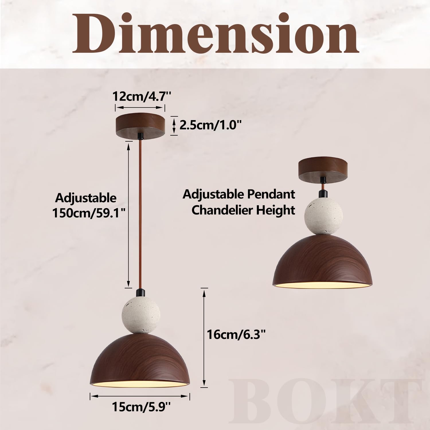 BOKT Wabi Sabi Pendant Light Nordic LED Ceiling Hanging Light Modern Natural Stone Pendant Light Adjustable Dimmable Walnut Mini Chandelier for Dining Room Living Room BOKT uk supplements