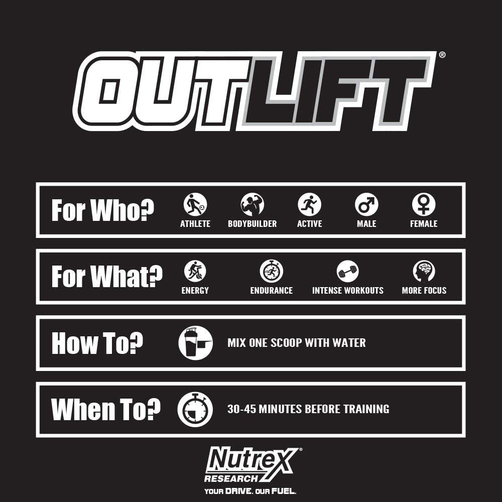 Nutrex Outlift Clinically Dosed Pre Workout Powder with Creatine, 8G Citrulline, BCAA Nutrex Research uk supplements