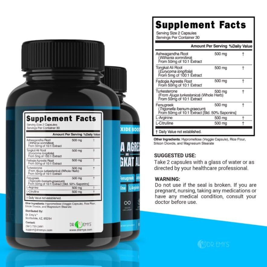 (2 Pack) Tongkat Ali Fadogia Agrestis Nitric Oxide Ashwagandha Supplement for Men Dr. Emy's uk supplements