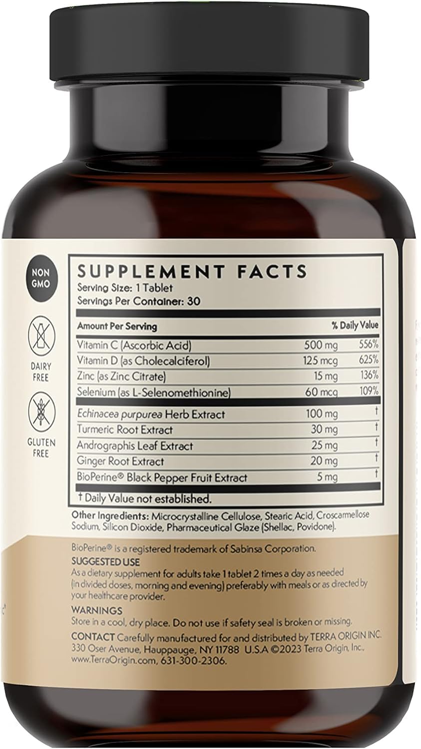 TERRA ORIGIN Immune Support Supplement | 60 Tablets | Immune System Booster for Adults* | BioPerine, Vitamin C, D, Zinc, Echinacea | Non GMO, Gluten Free, Dairy Free, Made in USA TERRA ORIGIN uk supplements