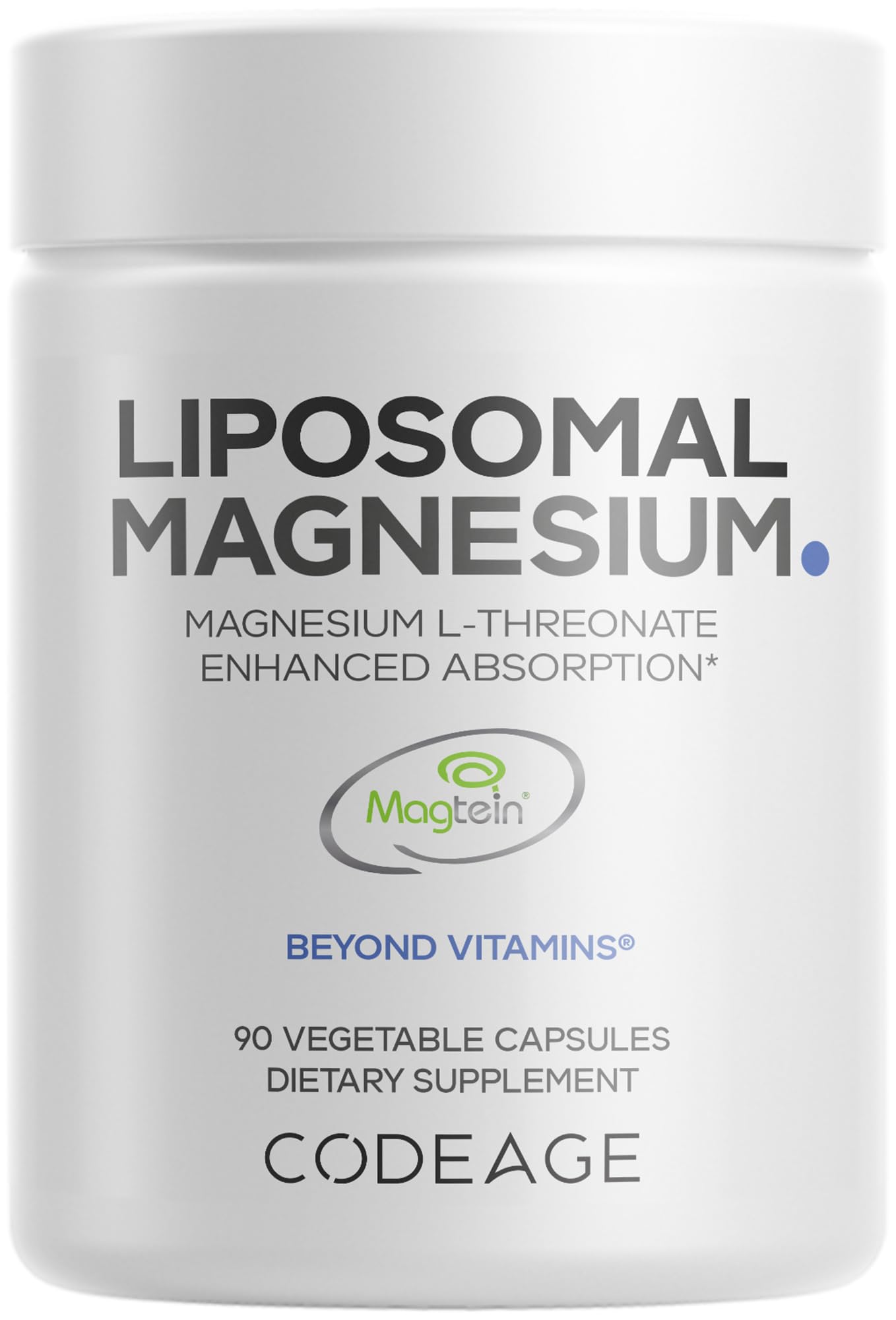 Codeage Liposomal Magnesium L-Threonate Supplement, Patented Magtein Magnesium Threonate for Brain Health, Memory and Cognitive Function Support, Bioavailable, Non-GMO - 90 Capsules Codeage uk supplements