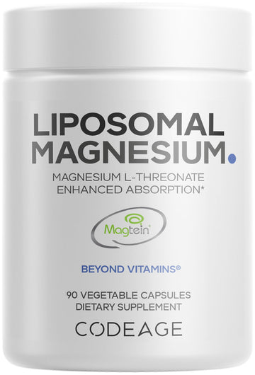 Codeage Liposomal Magnesium L-Threonate Supplement, Patented Magtein Magnesium Threonate for Brain Health, Memory and Cognitive Function Support, Bioavailable, Non-GMO - 90 Capsules Codeage uk supplements