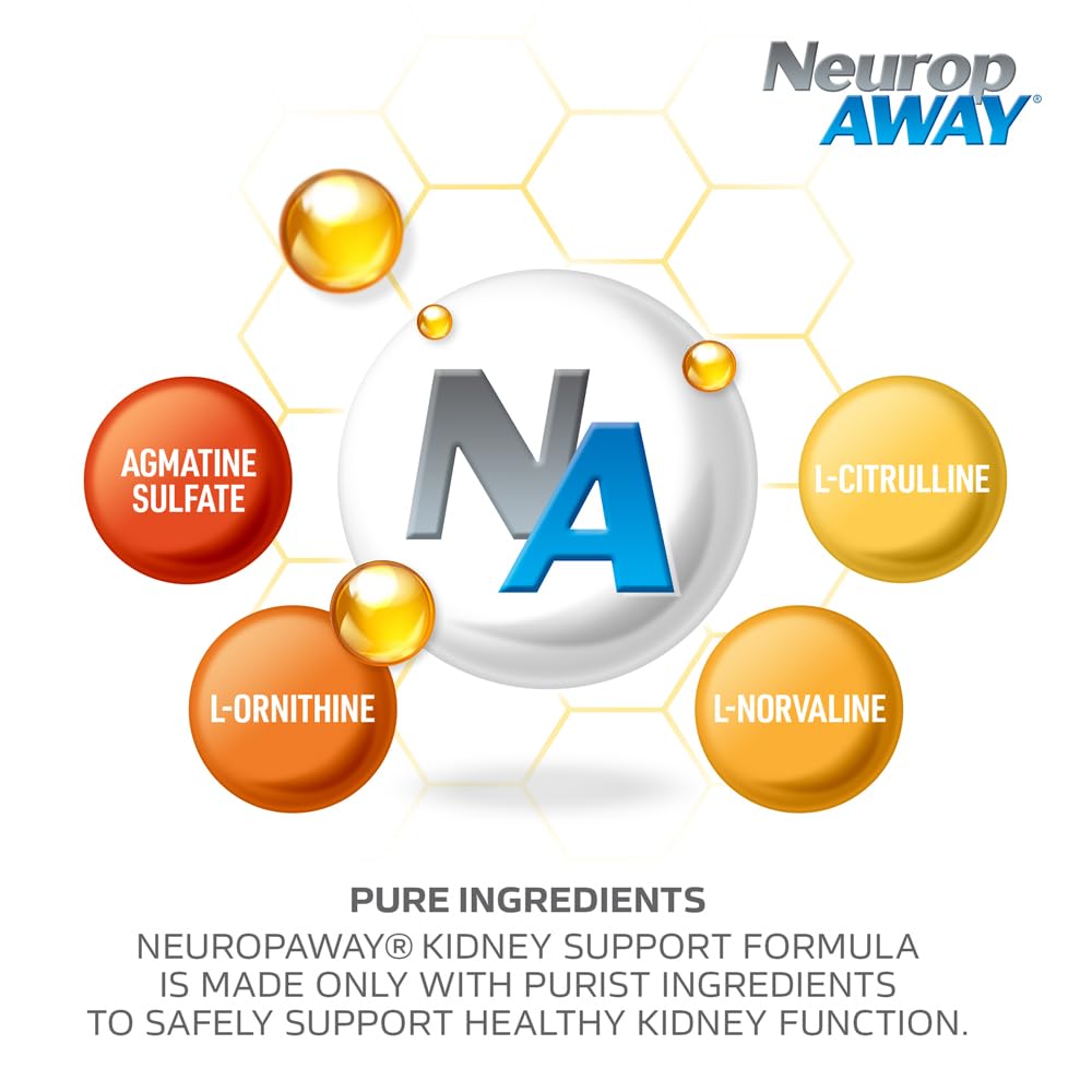 NeuropAWAY Kidney Support Formula Sugar Free with Agmatine Sulfate 500mg L-Novaline 50mg L-Ornithine 150mg L-Citrulline 100mg Per Capsule 90CT Fast Acting Kidney Support NeuropAWAY uk supplements