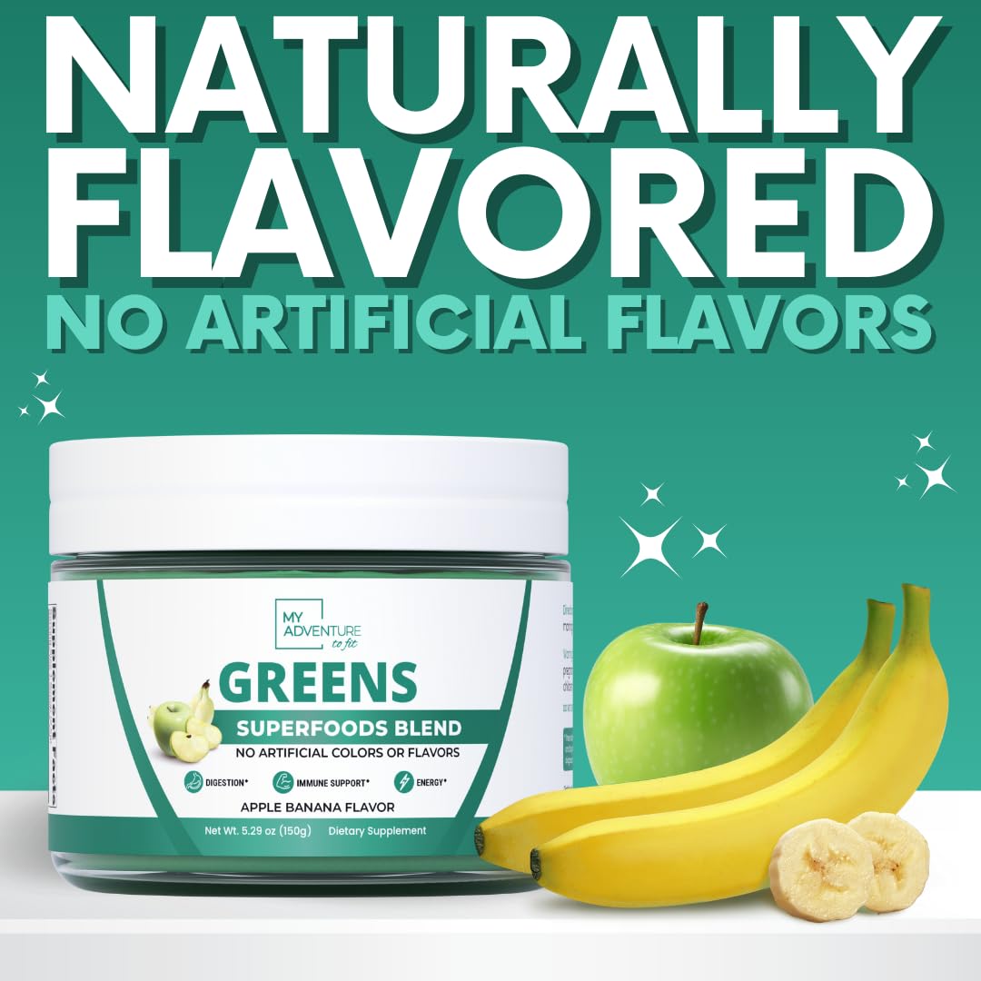 Green Superfood Powder for Digestion & Gut Health - Keto Friendly Superfood Greens Blend Powder for Immune Support - Powdered Greens Supplement for Immune Boost - Apple Banana Flavor My Adventure to Fit uk supplements