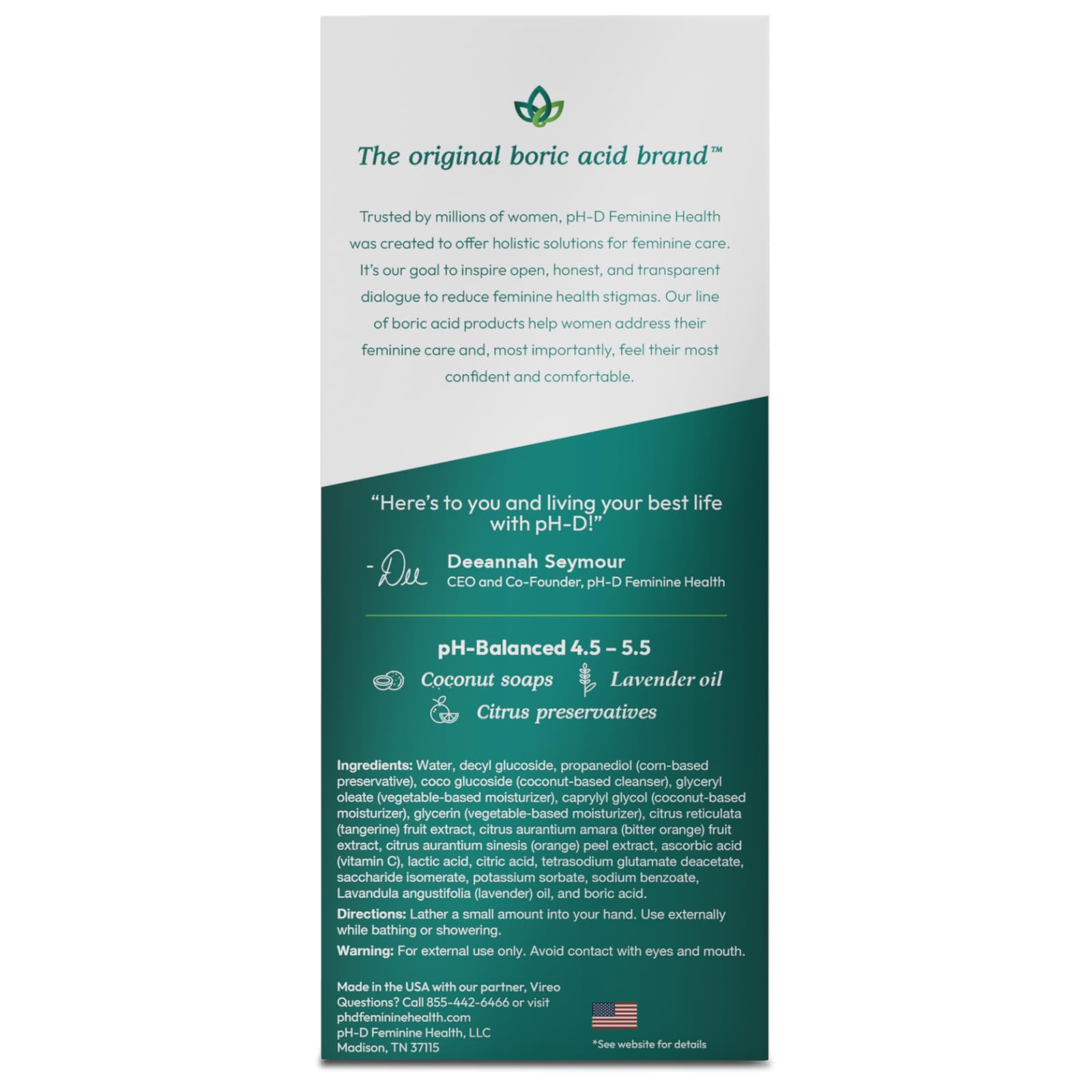 pH-D Feminine Health - Boric Acid Foam Wash - pH-Balanced, Paraben-Free, and Plant-based pH-D Feminine Health Support uk supplements