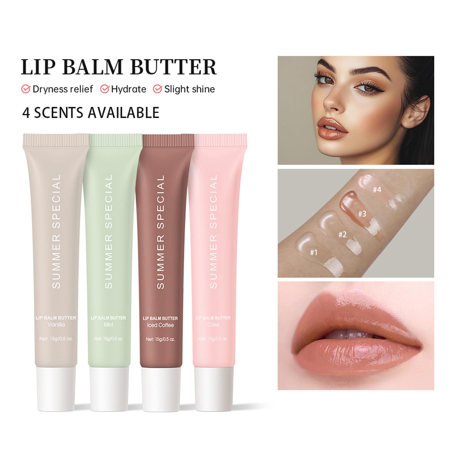 YumSova 4PCS Summer Lip Gloss Lipstick, Containing Natural Oils And Fruit Extracts, Can Soothe And Soften Dry Lips, Keep Moisture For A Long Time, And Is Not Sticky (4PCS) YumSova uk supplements