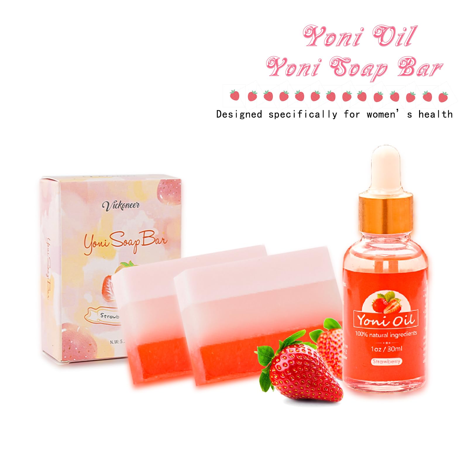 2Pcs Strawberry Yoni Bars and Yoni Oil Set for Feminine Wash, Yoni Wash for Cleanse Vaginal Balance PH tovaginsh uk supplements