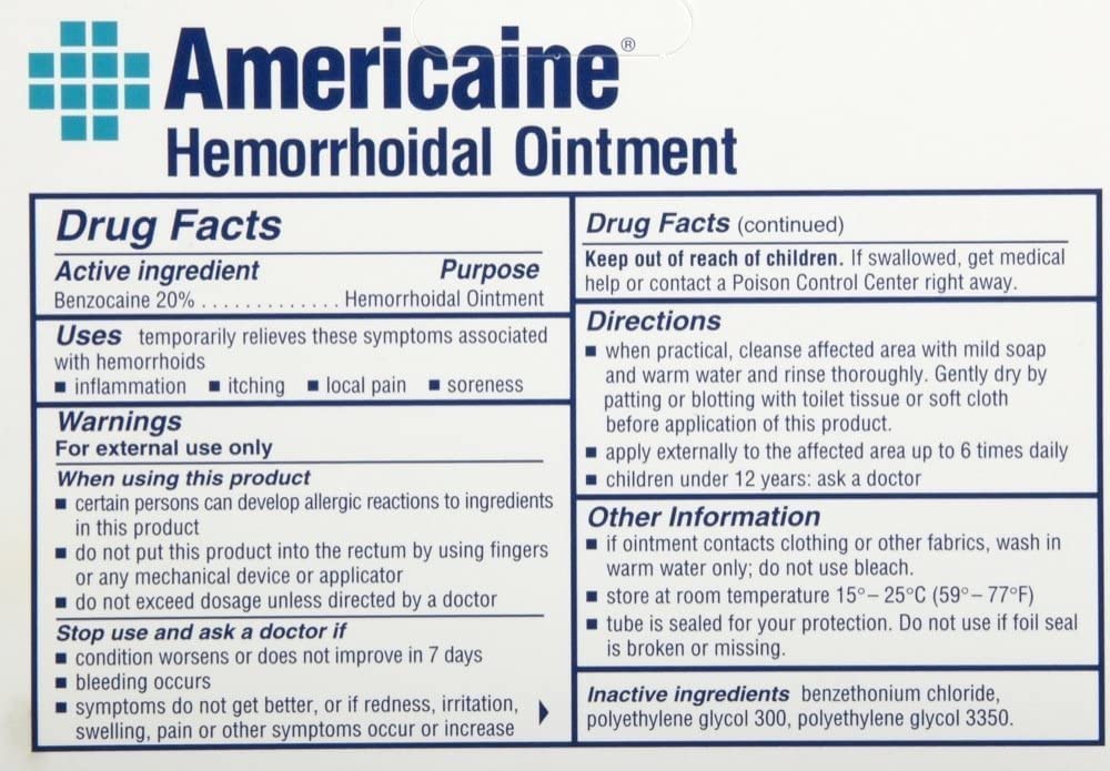 Americaine Hemorrhoidal Ointment Maximum Strength 20% Benzocaine 1 oz (Pack of 2) Americaine uk supplements