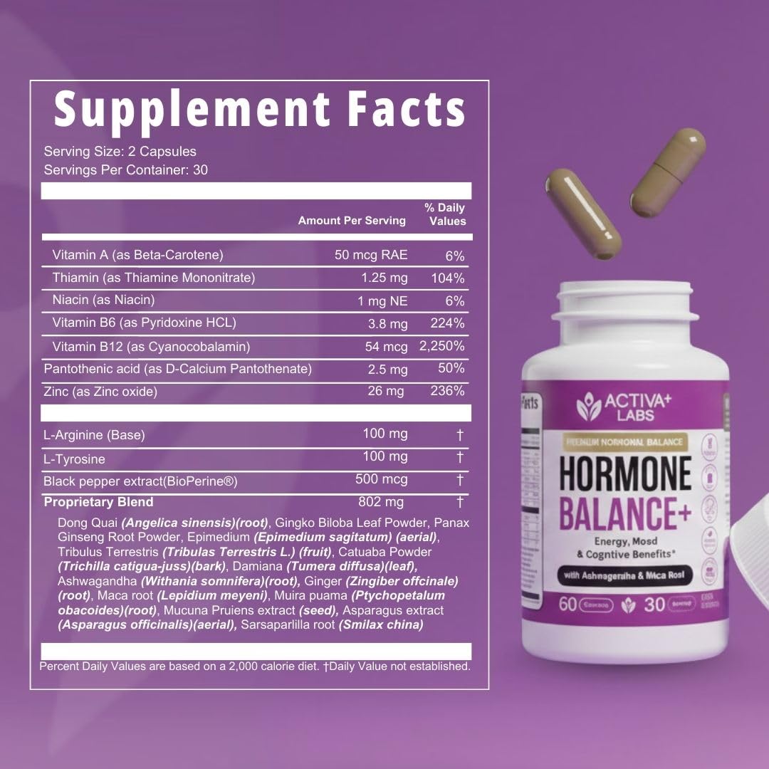Activa Labs+ Hormone Balance for Women | Boost Energy, Mood, Libido and Focus | Supports Cycle&Menopause Comfort | Gluten, Soy&Lactose Free | 30 Day Supply Activa Labs uk supplements