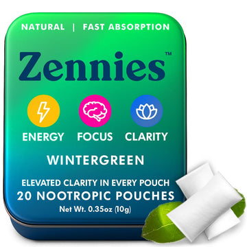 Zennies Caffeine Nootropic Pouches with Alpha GPC, L-Tyrosine & L-Theanine, Lion's Mane, Cordyceps, Reishi - Nicotine Free, No Sugar or Artificial Sweeteners Nootropic Energy Pouches, Wintergreen 1 PK Parrox uk supplements