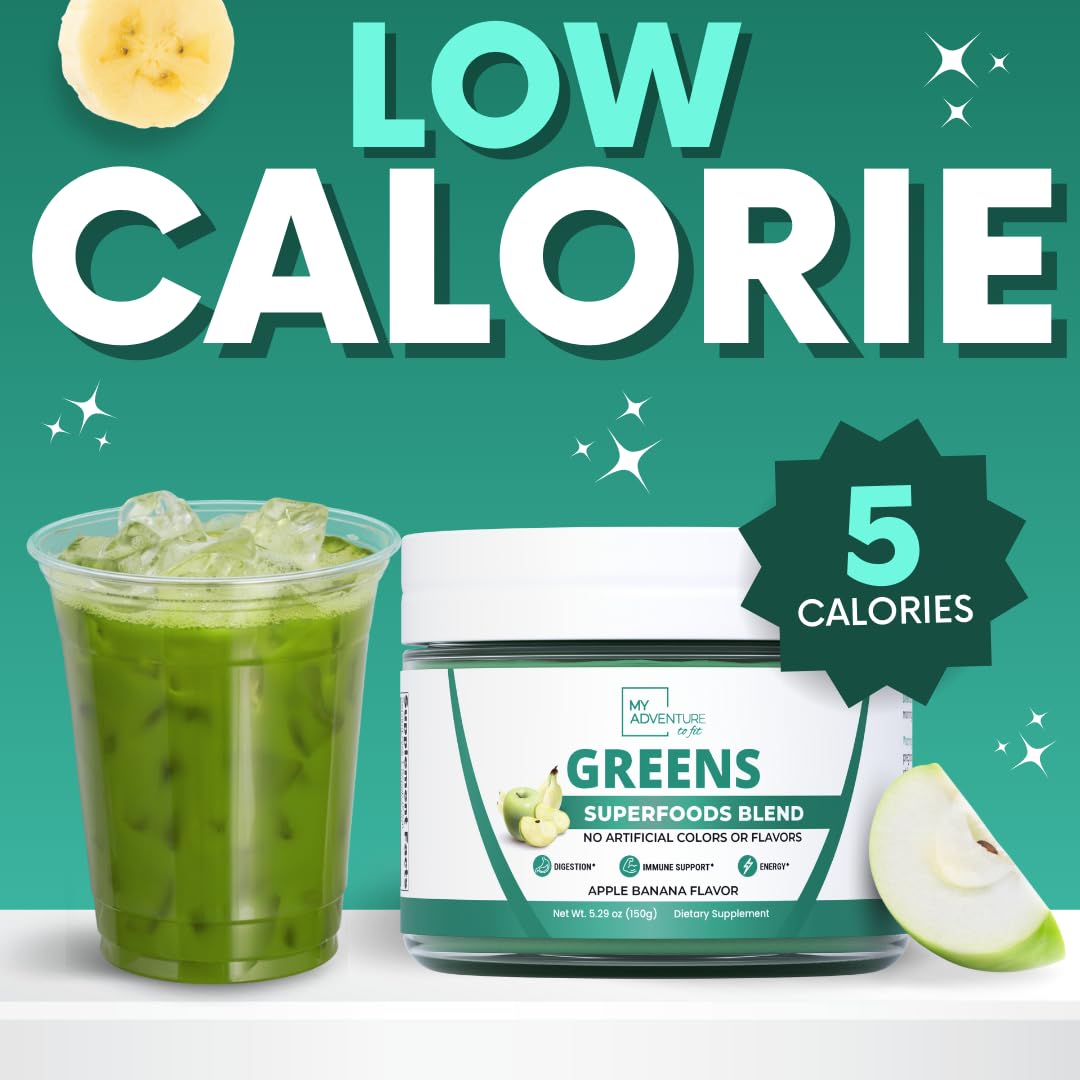 Green Superfood Powder for Digestion & Gut Health - Keto Friendly Superfood Greens Blend Powder for Immune Support - Powdered Greens Supplement for Immune Boost - Apple Banana Flavor My Adventure to Fit uk supplements