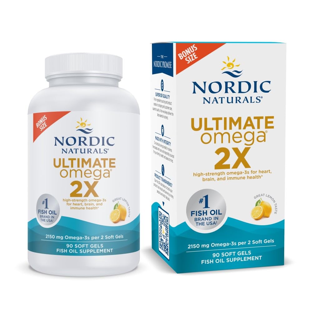 Nordic Naturals Ultimate Omega 2X, Lemon Flavor - 90 Soft Gels - 2150 mg Omega- High-Potency Omega-3 Fish Oil with EPA & DHA - Promotes Brain & Heart Health - Non-GMO - 45 Servings Nordic Naturals uk supplements