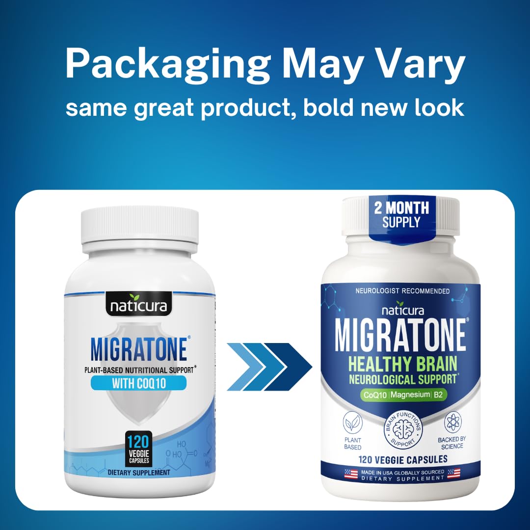 Migratone Migraine Relief Nutritional Support Supplement - with Magnesium, Riboflavin Vitamin B2, B6 & B12, Microactive Coq10, Feverfew, PA-Free Butterbur, and Folate - Clinically Preferred Blend Naticura uk supplements