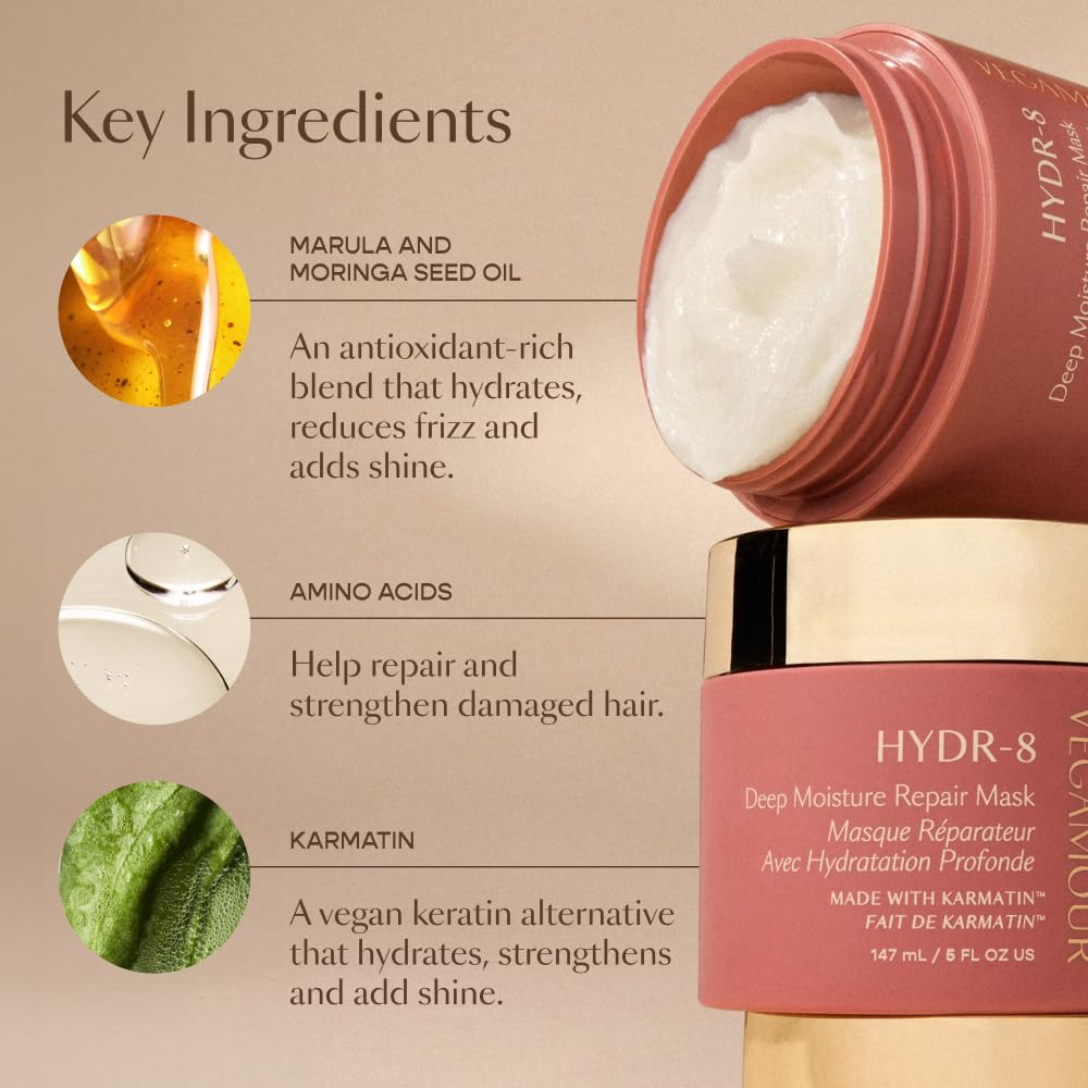 VEGAMOUR HYDR-8 Deep Moisture Repair Mask, Deep Conditioner Hair Mask Formulated Without Sulfates for Dry, Damaged, Frizzy Hair, Floral & Vanilla Scent, 5 fl. oz. VEGAMOUR uk supplements