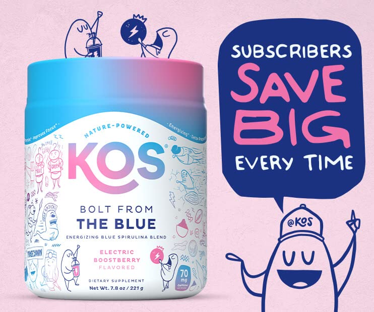 KOS USDA Organic Energizing Blue Spirulina Blend - 70 mg Organic Caffeine, B-Complex KOS uk supplements