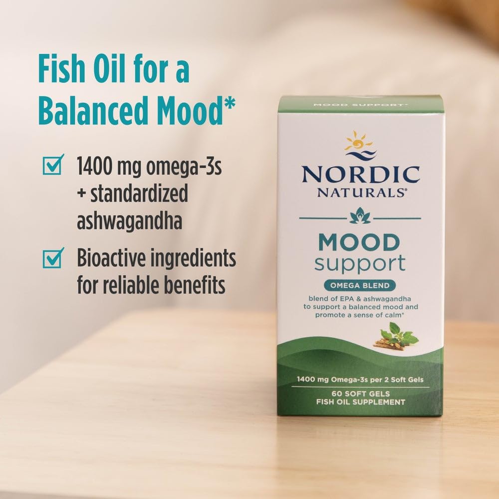 Nordic Naturals Mood Support Omega Blend - Unflavored - 60 Soft Gels - 1400 mg Omega-3 Supplement with EPA & DHA - Promotes Balanced Mood and Serenity - Non-GMO - 30 Servings Nordic Naturals uk supplements