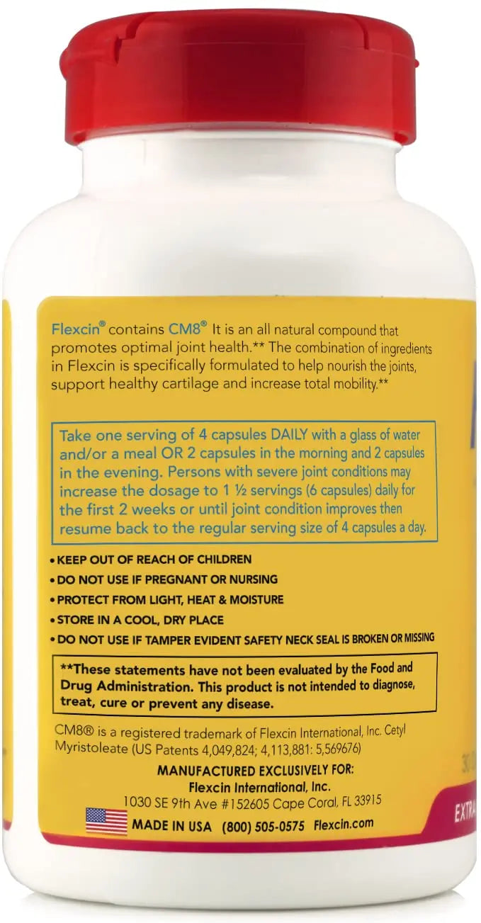 Flexcin Extra Strength Joint Formula with CM8 (Cetyl Myristoleate) - Joint Supplements for Men and Women with Glucosamine, MSM, Collagen Type II - 120 Capsules Flexcin uk supplements