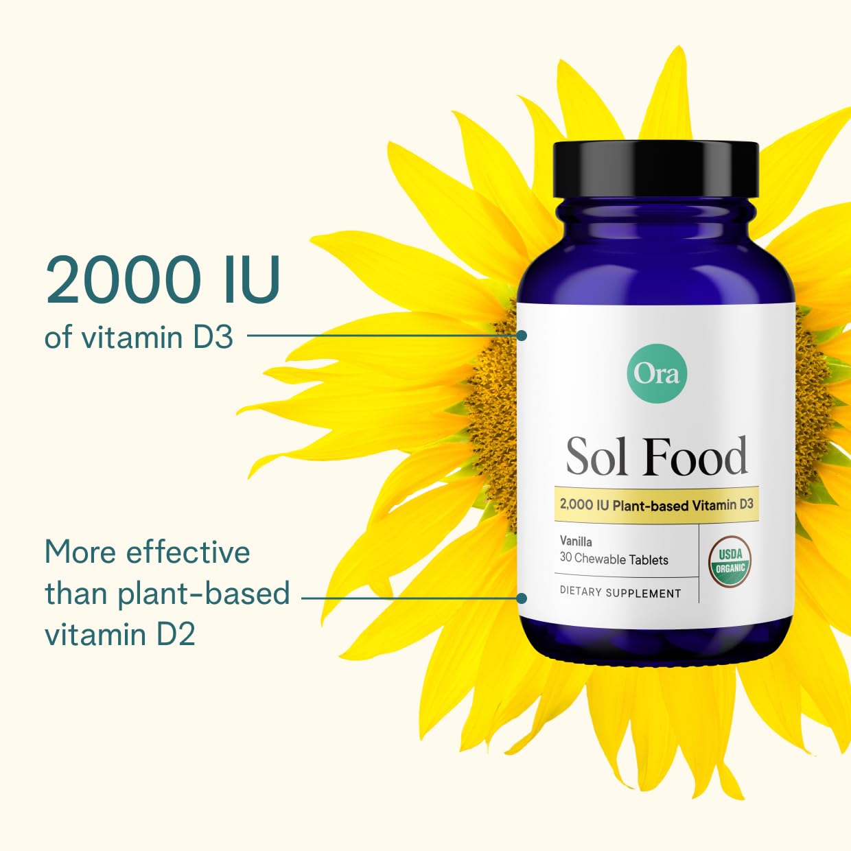 Ora Organic Vitamin D3 2000IU - Vegan Vitamin D Chewables from Lichen for Bone Health, Immune Support, & Mood | Maximum Absorption - 1 Month Supply, 30 Vegan Chewable Vanilla Tablets Ora Organic uk supplements