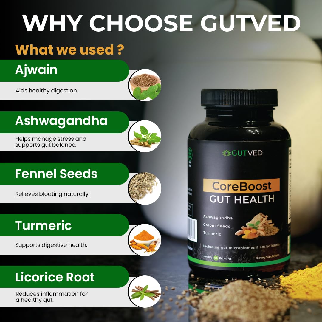 GUTVED Bloating & Gas Relief Probiotic for Women & Men | 9-in-1 Gut & Digestive Support with Probiotics, Prebiotic Inulin, Turmeric, Ginger & Fennel | Daily Plant-Based Capsules, 60 Count GUTVED uk supplements