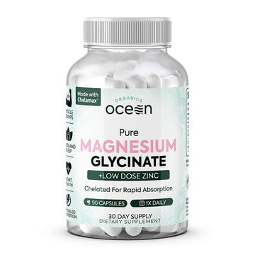 Organics Ocean Pure Magnesium Glycinate with Zinc - Maximum Strength Chelated Magnesium Supplement for Women and Men