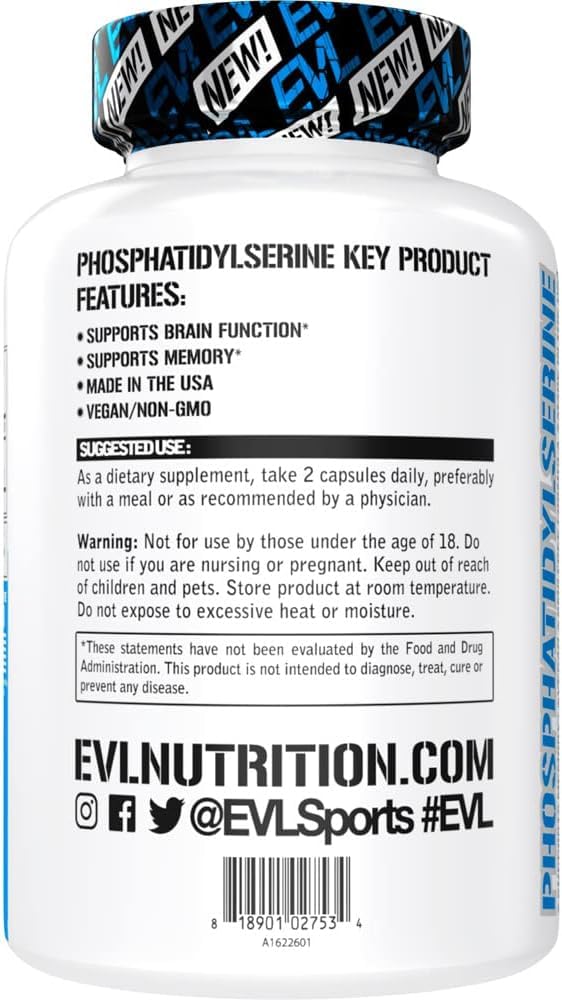 PhosphatidylSerine Nootropics Brain Support Supplement - Advanced Anti Aging Brain Health Supplement for Adults - Memory and Focus with Phosphatidylserine 300mg - EVL Vegan Non-GMO Evlution uk supplements