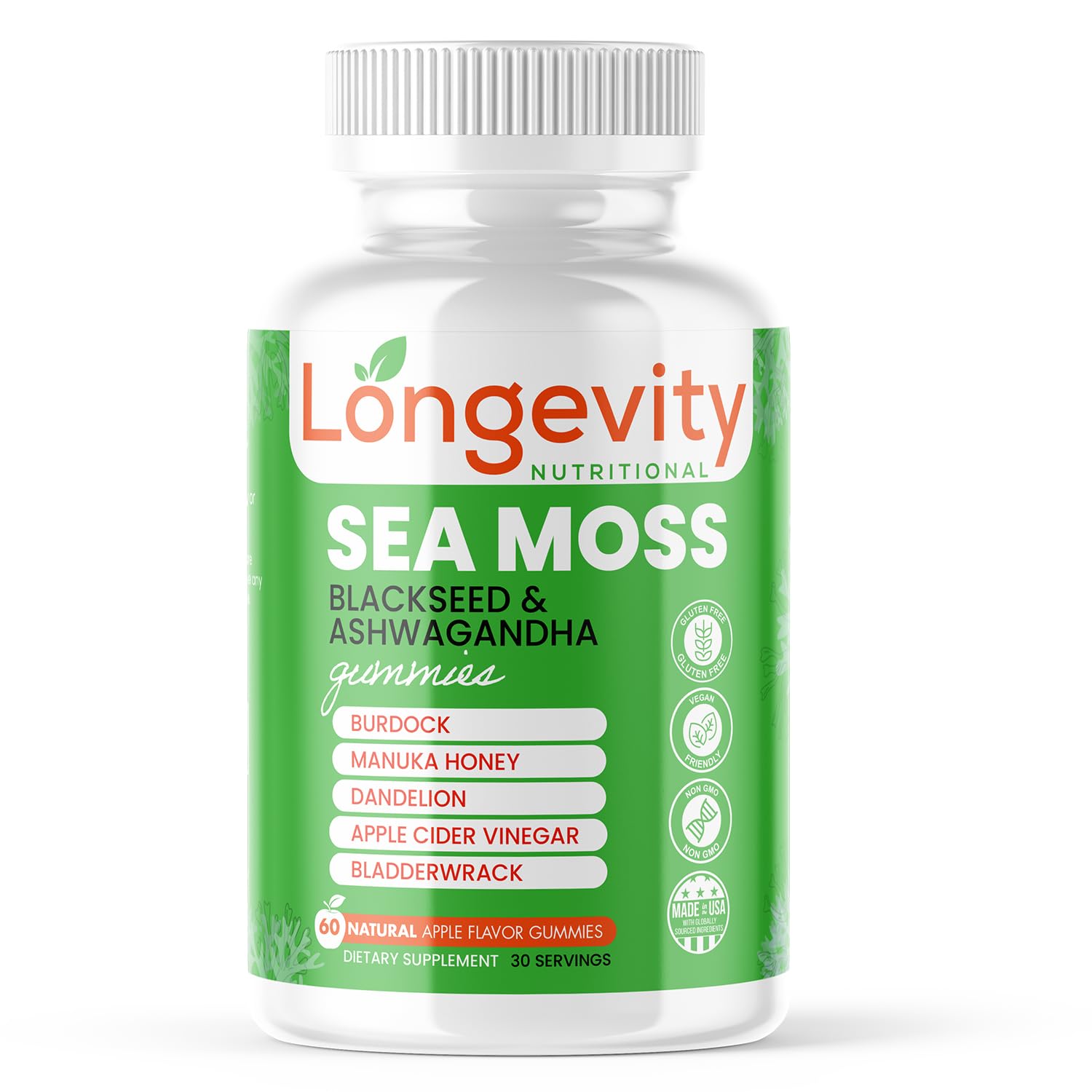Longevity Nutritional Sea Moss, Thyroid Energy Vitamins Mineral Burdock Manuka Honey Dandelion Apple Cider Bladderwrack Ashwagandha Extract Turmeric Antioxidant Boost Immune Superfood Gummies Longevity Nutritional uk supplements