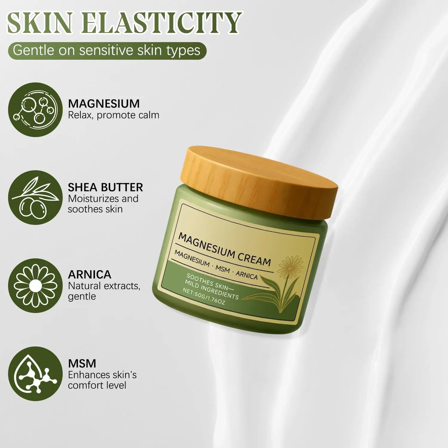 Magnesium Cream with MSM & Arnica,Nerve Relief Mild Ingredients for Skin Soothing,Fast-Absorbing Non-Greasy Massage Cream for Daily Comfort Generic uk supplements