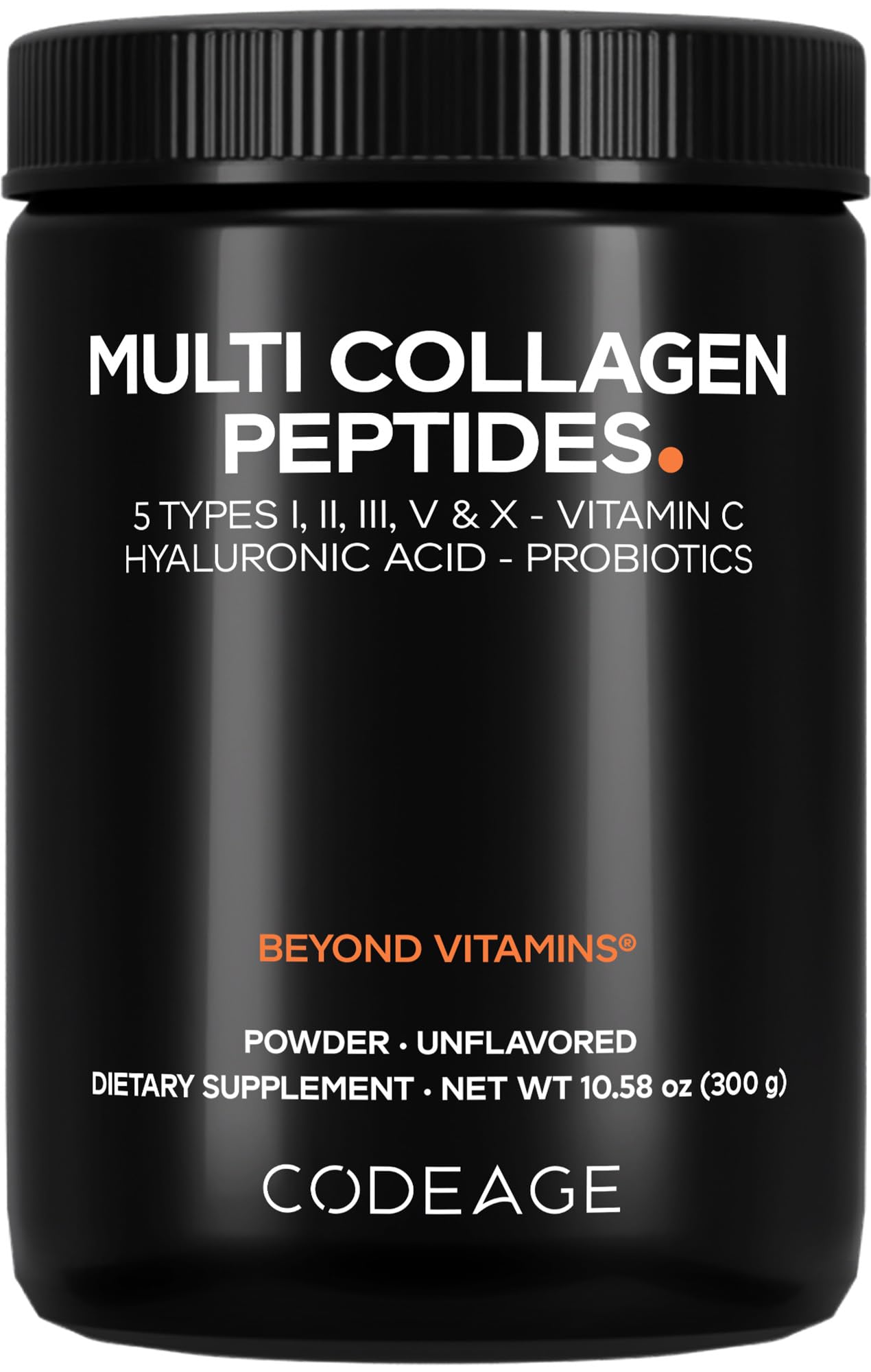 Codeage Multi Collagen Peptides Powder + Probiotics Black Edition, Vitamin C, Hyaluronic Acid Powder Supplement, Grass-Fed, Hydrolyzed, Zero Carbs, Type I, II, III, V & X, Unflavored, 10.58oz Codeage uk supplements